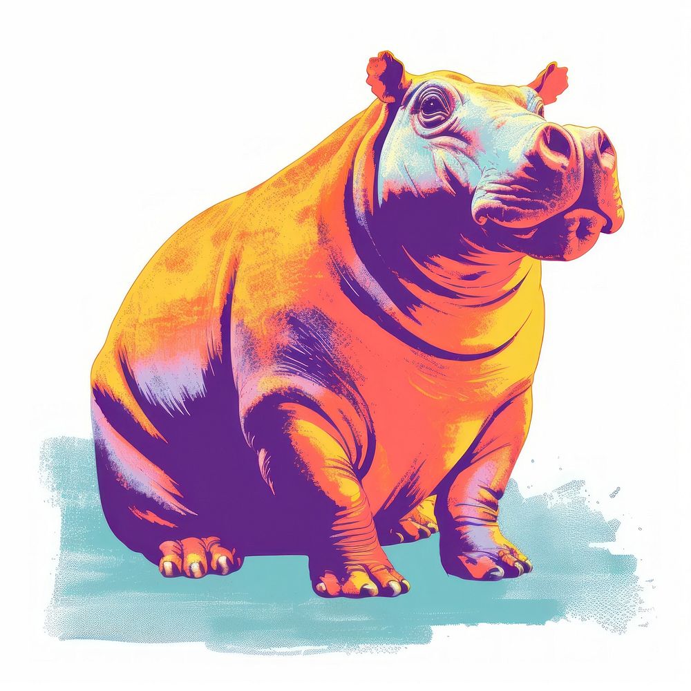 Hippo Risograph style bulldog animal mammal.