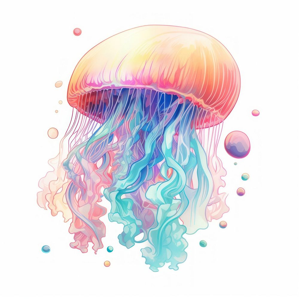 Jellyfish Risograph style white background invertebrate transparent.