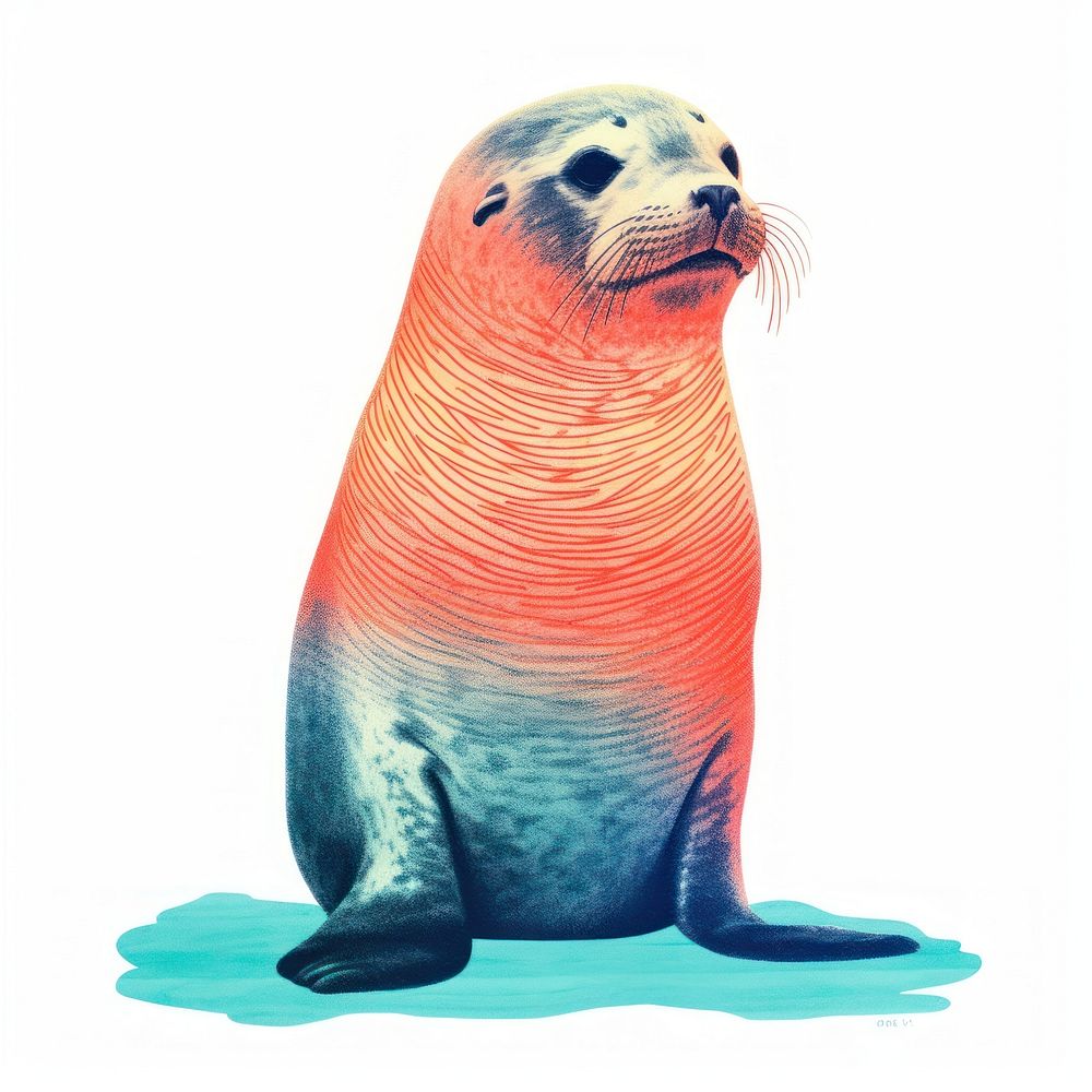 Seal Risograph style animal mammal underwater.