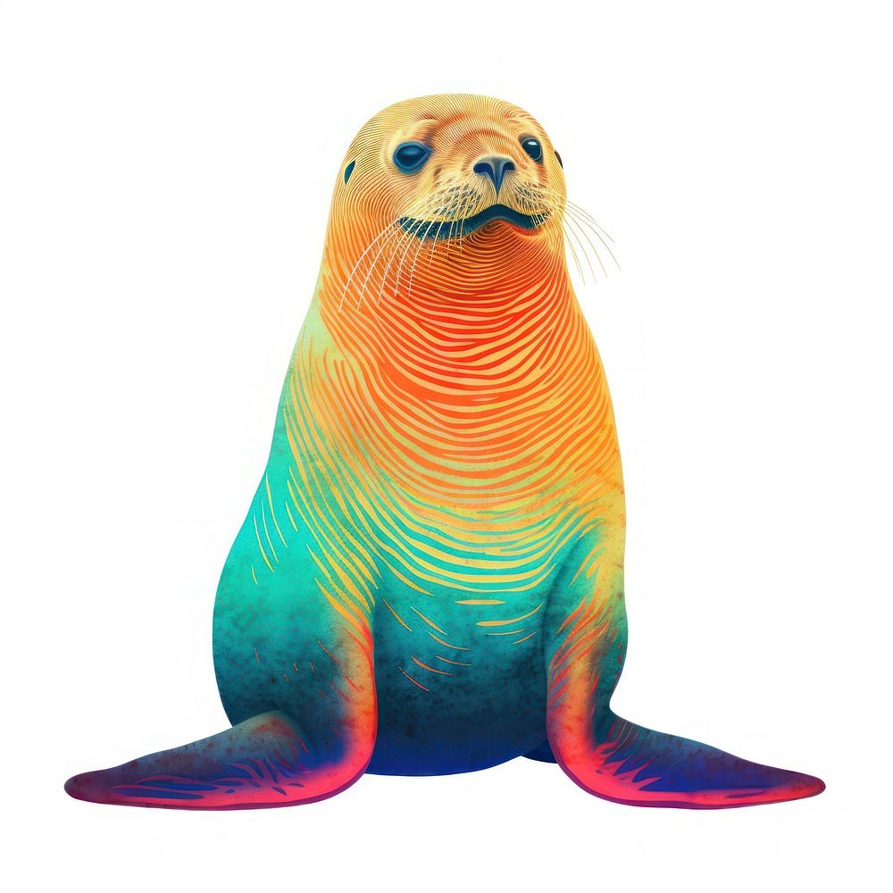 Seal Risograph style animal mammal white background.