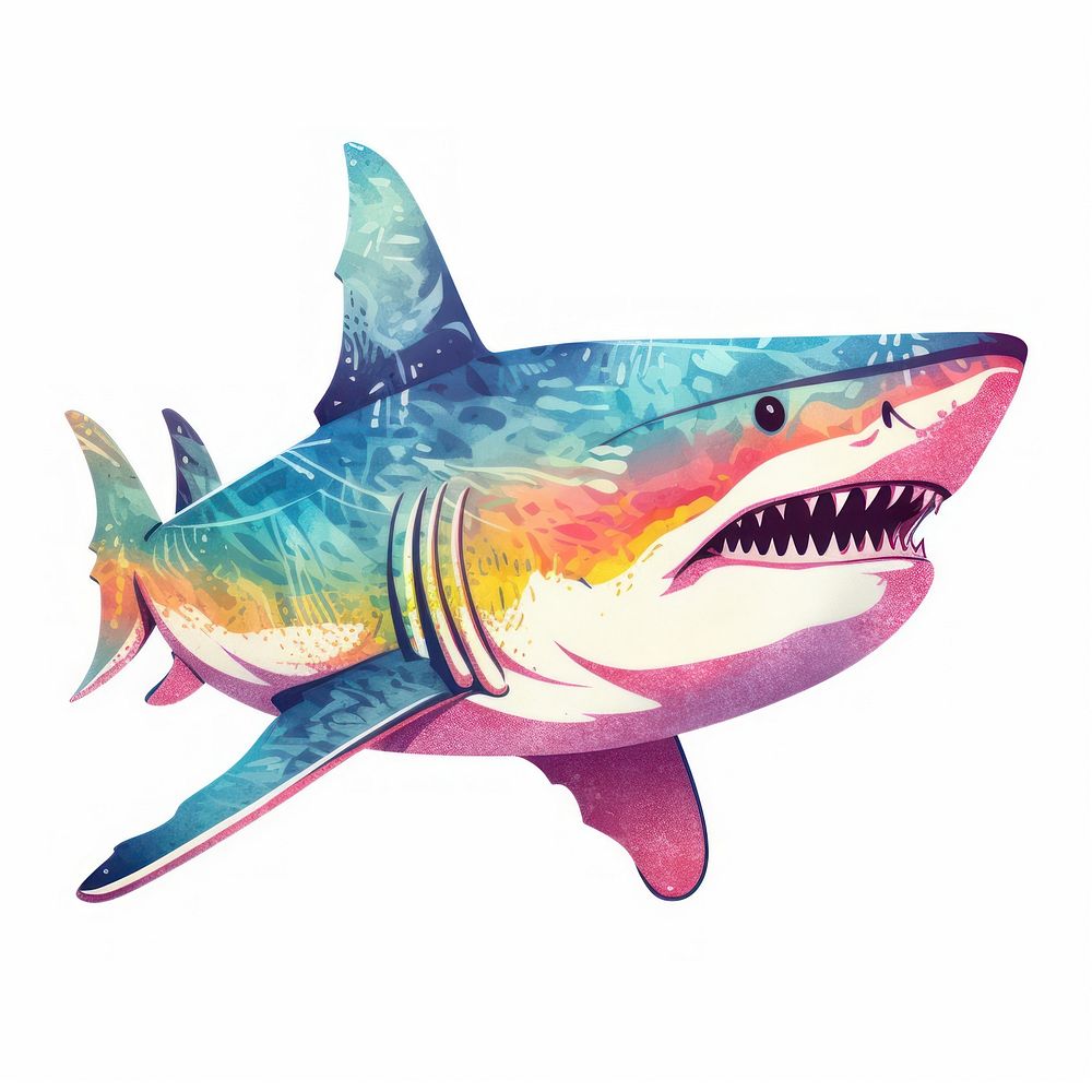 Shark Risograph style animal fish white background.