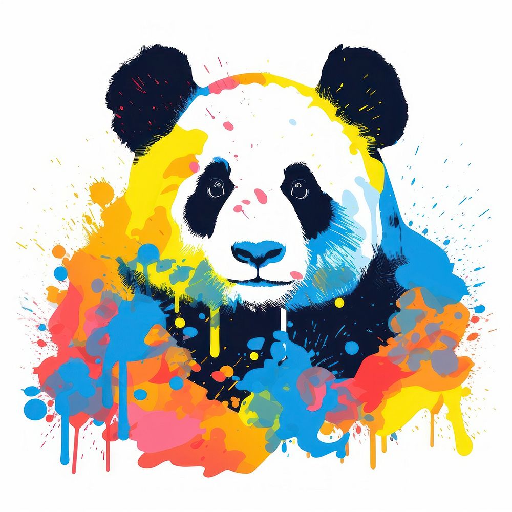 Panda Risograph style painting mammal cute.