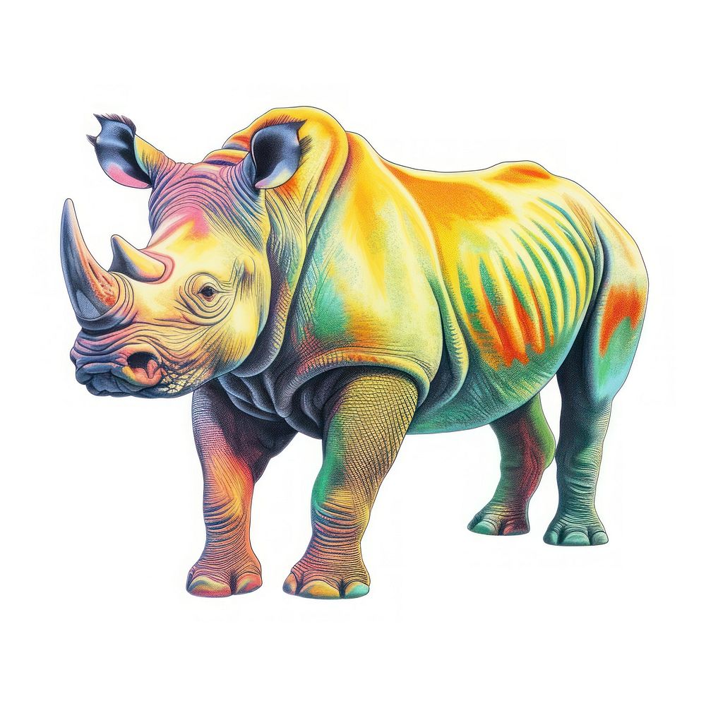 Rhino Risograph style wildlife animal mammal.