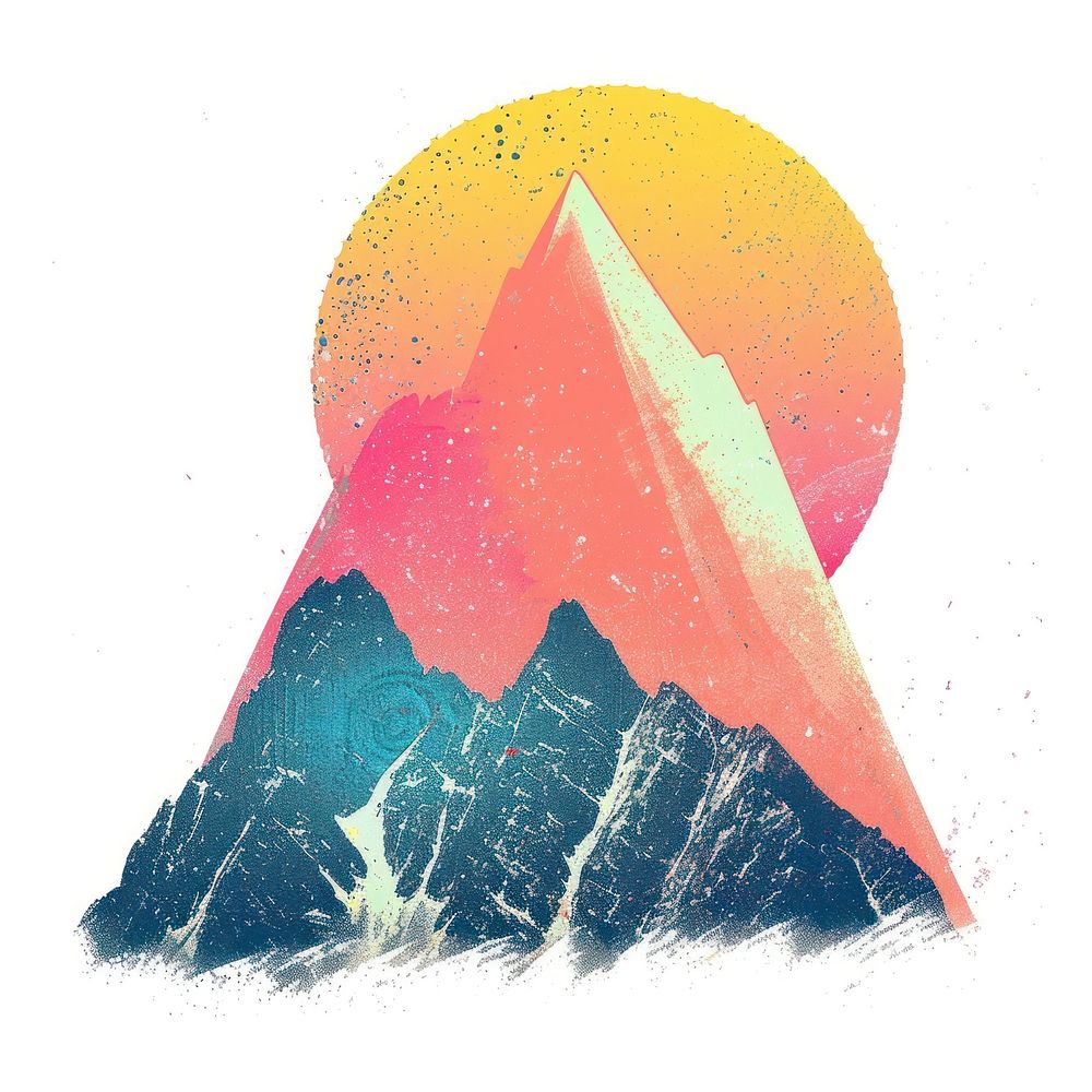 Mountain Risograph style nature art tranquility.
