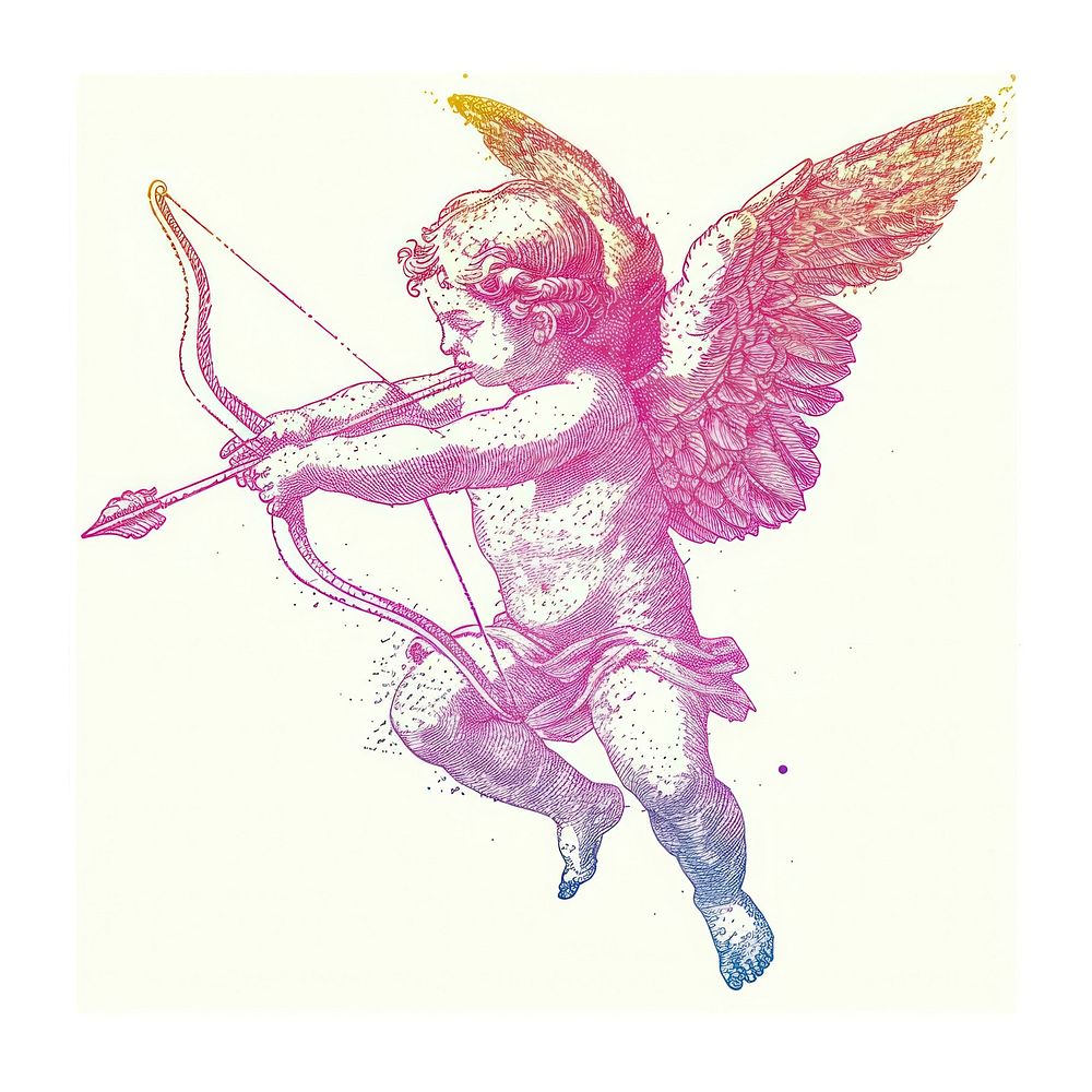 Cupid Risograph style white background representation creativity.