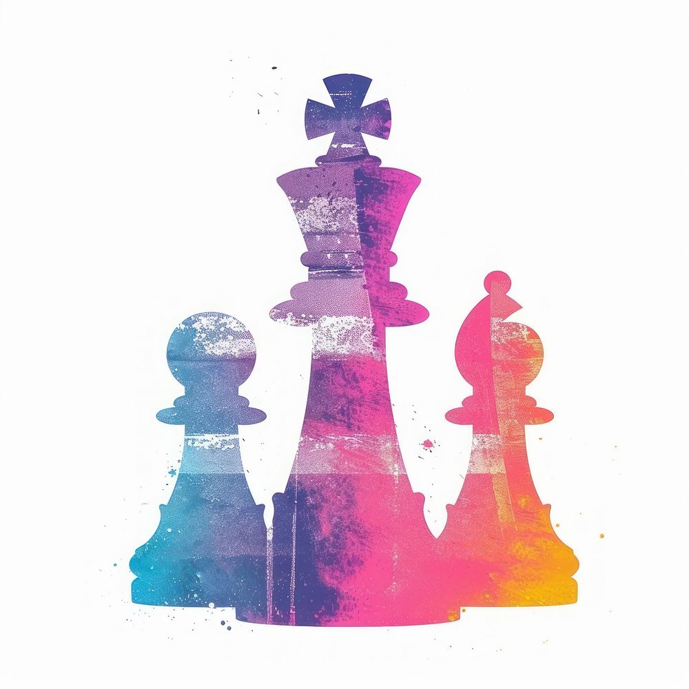 Chess Risograph style game art white background.