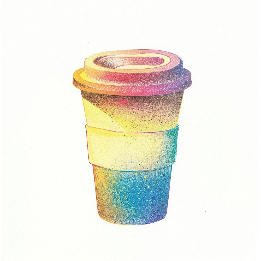 Coffee Risograph style cup mug white background.