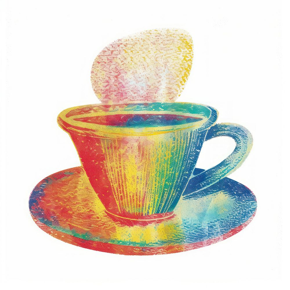 Coffee Risograph style saucer drink cup.