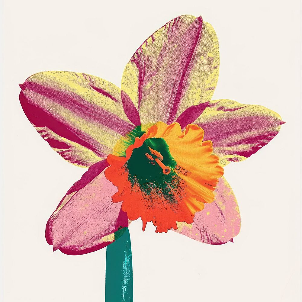 Daffodil Risograph style flower petal plant.