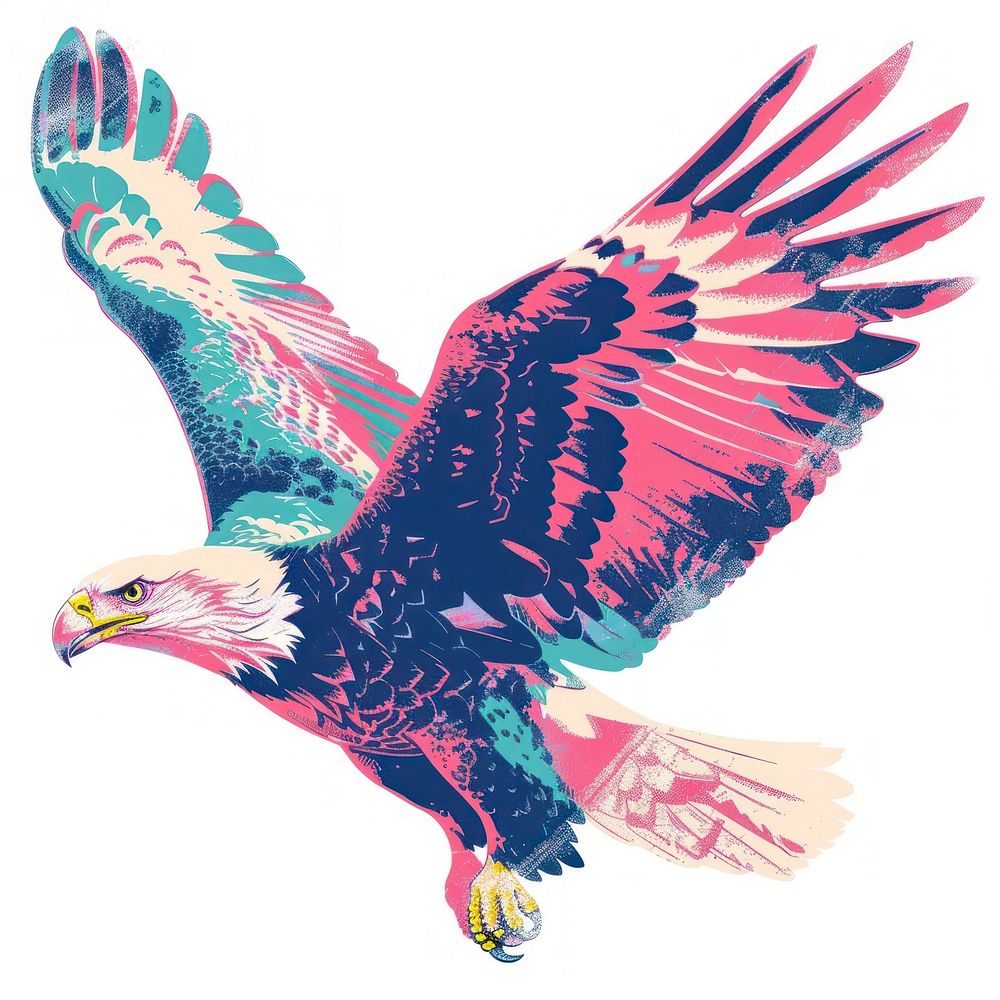 Eagle Risograph style vulture animal flying.