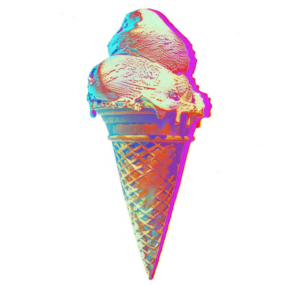 Ice cream Risograph style dessert cone white background.