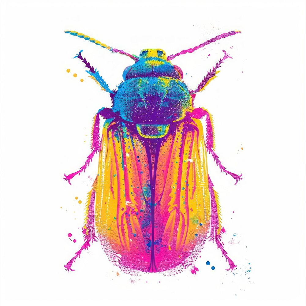 Insect Risograph style animal purple art.