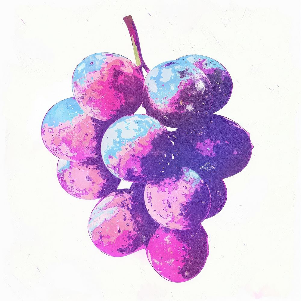 Grapes Risograph style purple fruit plant.