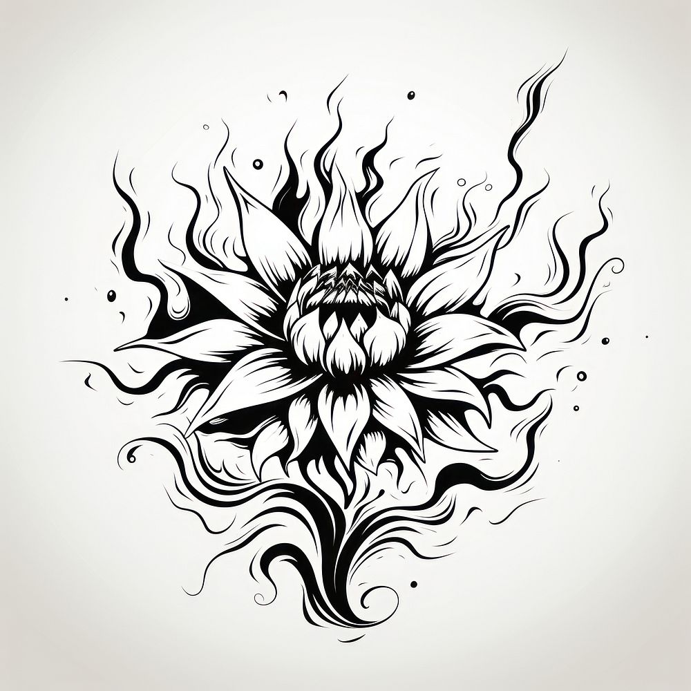 Fiery flower pattern drawing sketch.