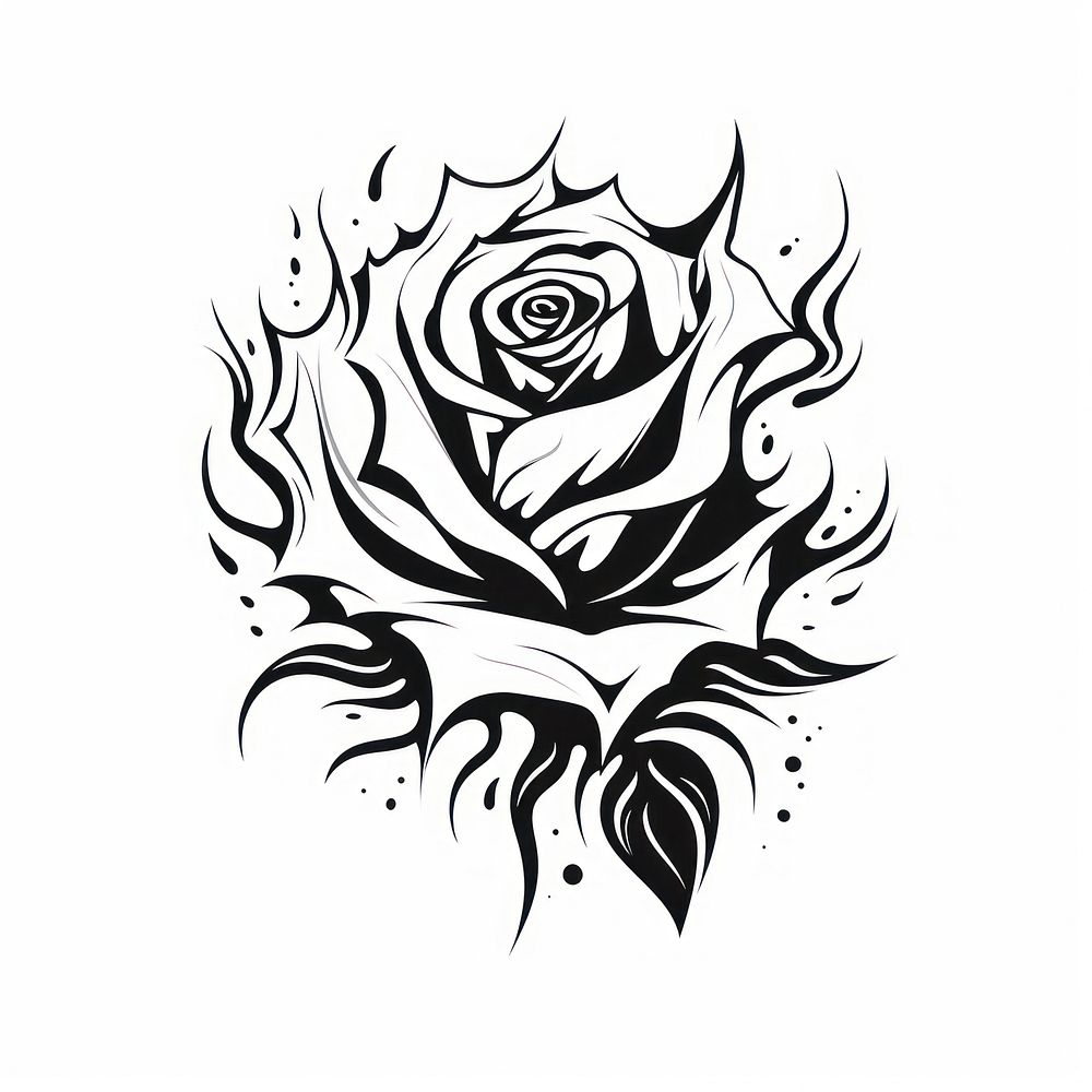 Fiery rose tattoo white background creativity.