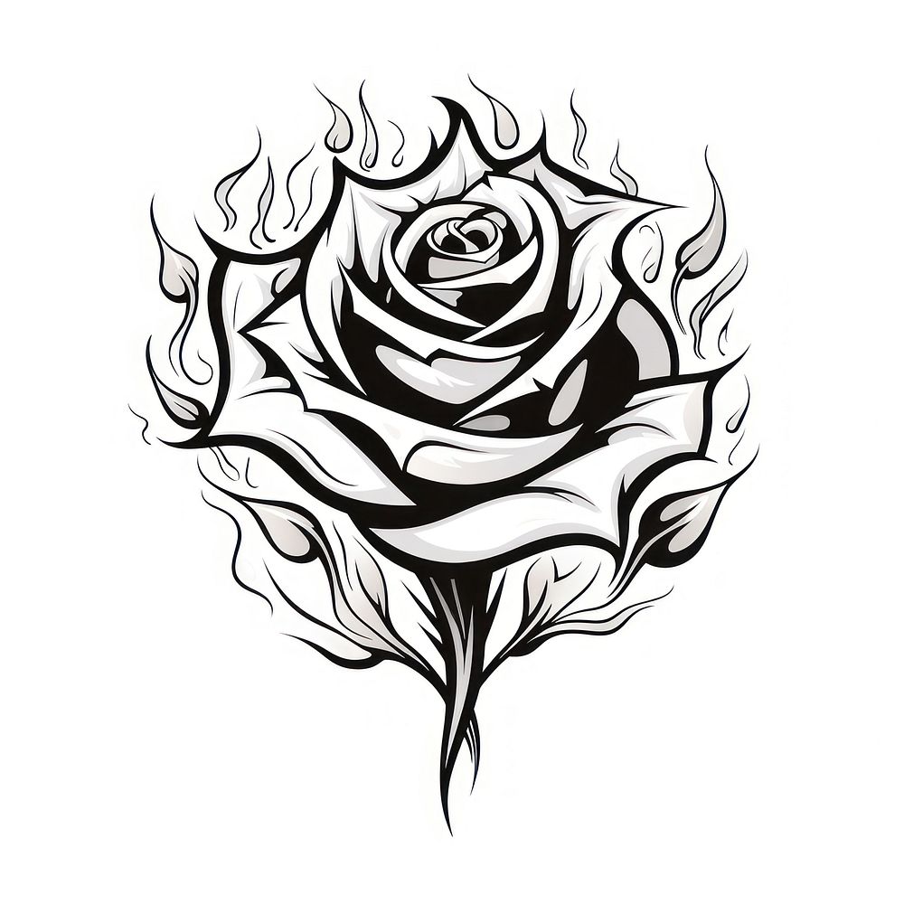 Fiery rose drawing sketch white background.