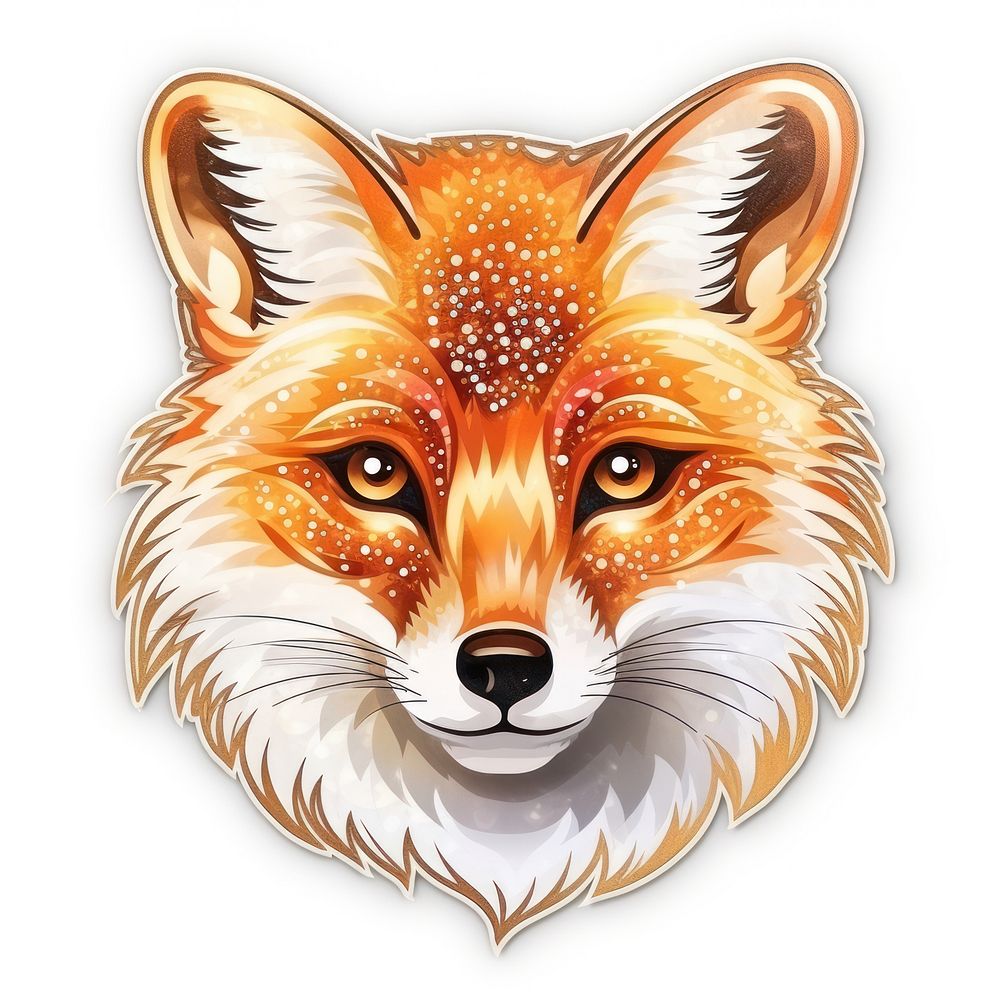 Fox glitter sticker badge animal mammal white background.