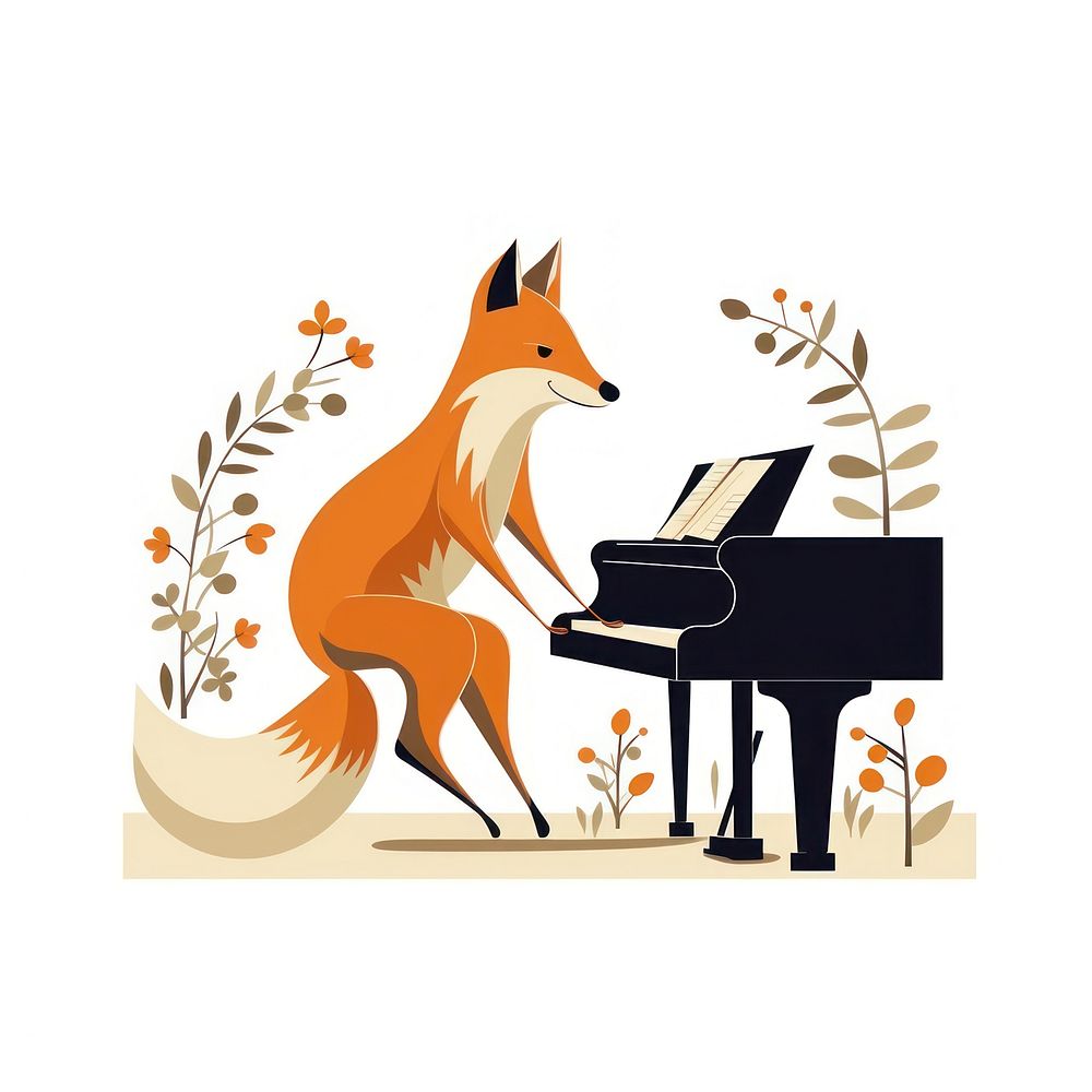 Fox playing piano vector illustration pianist animal mammal.