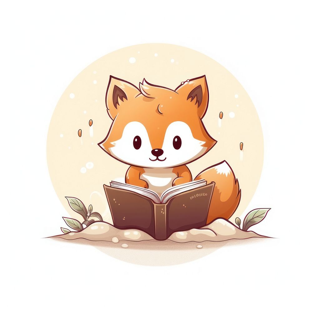 Fox reading book vector illustration publication relaxation cartoon.
