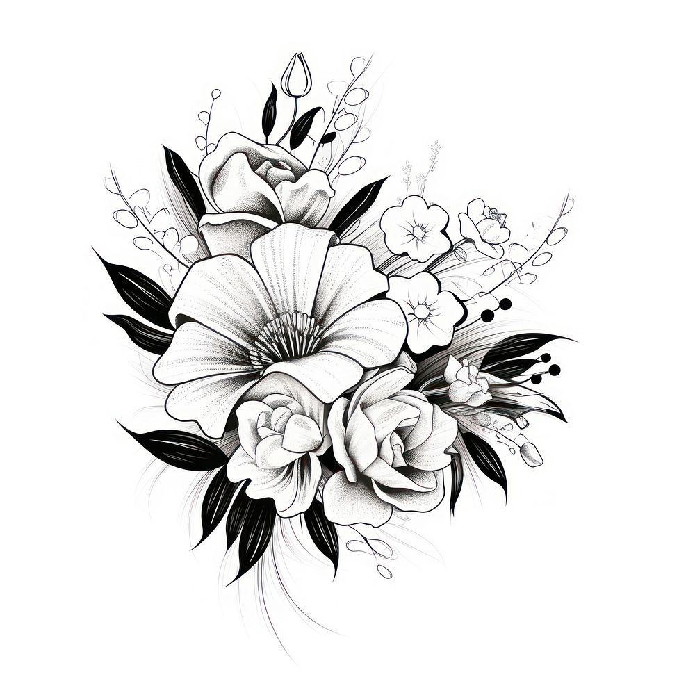 Flower bouquet pattern drawing sketch.