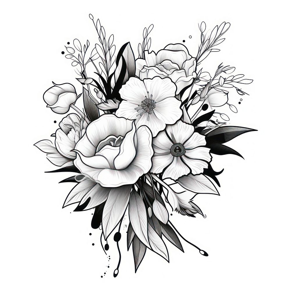 Flower bouquet pattern drawing sketch.