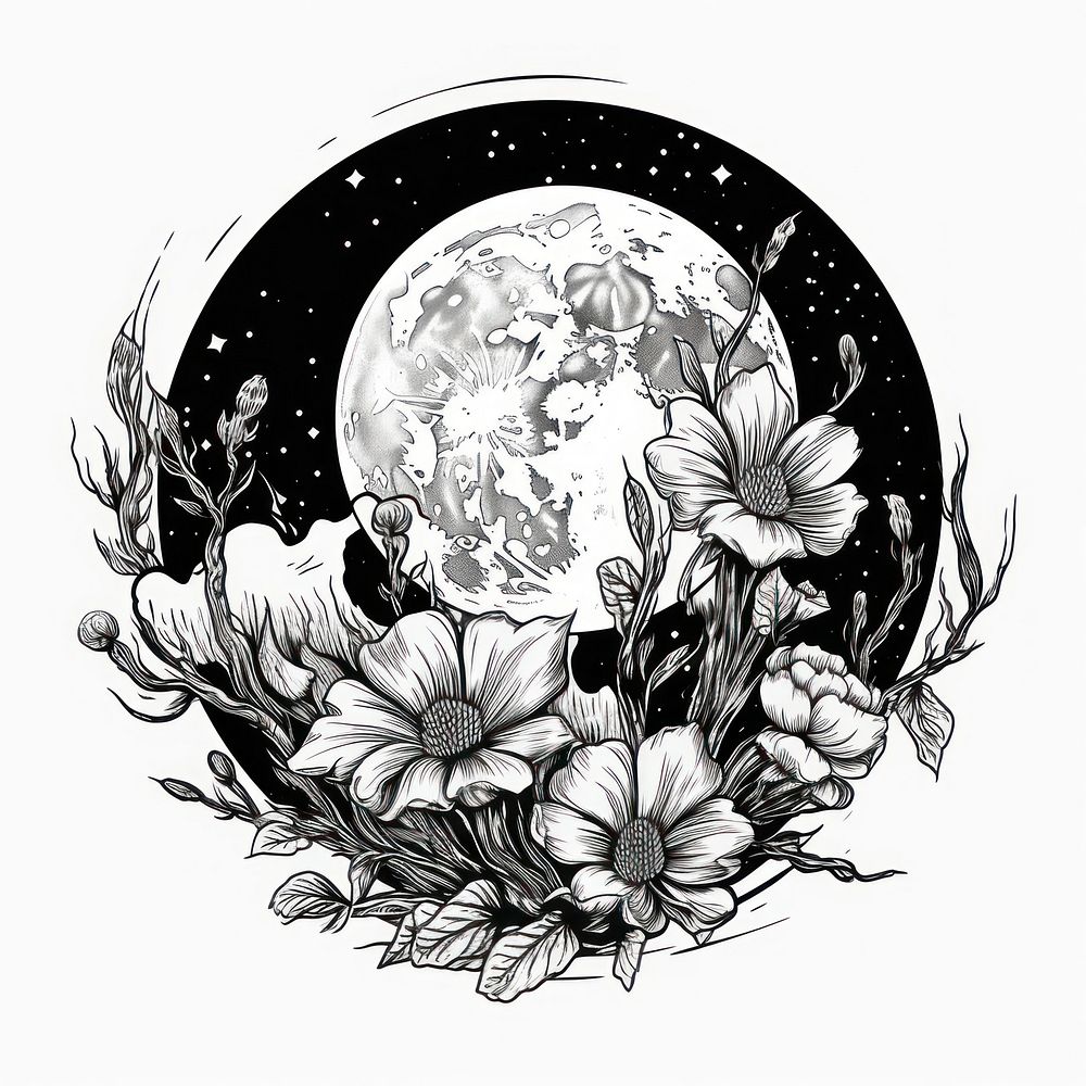 Full moon drawing sketch illustrated.
