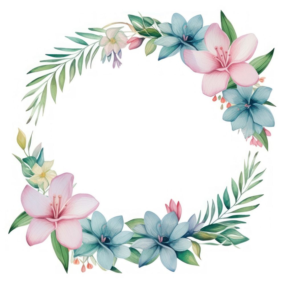 Tropical flower wreath pattern plant white background.