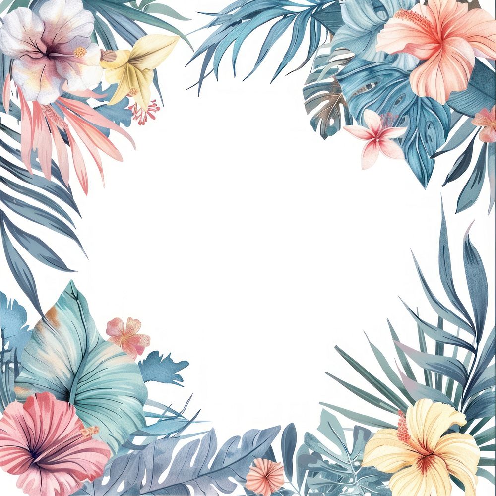 Tropical flower border watercolor backgrounds outdoors pattern.