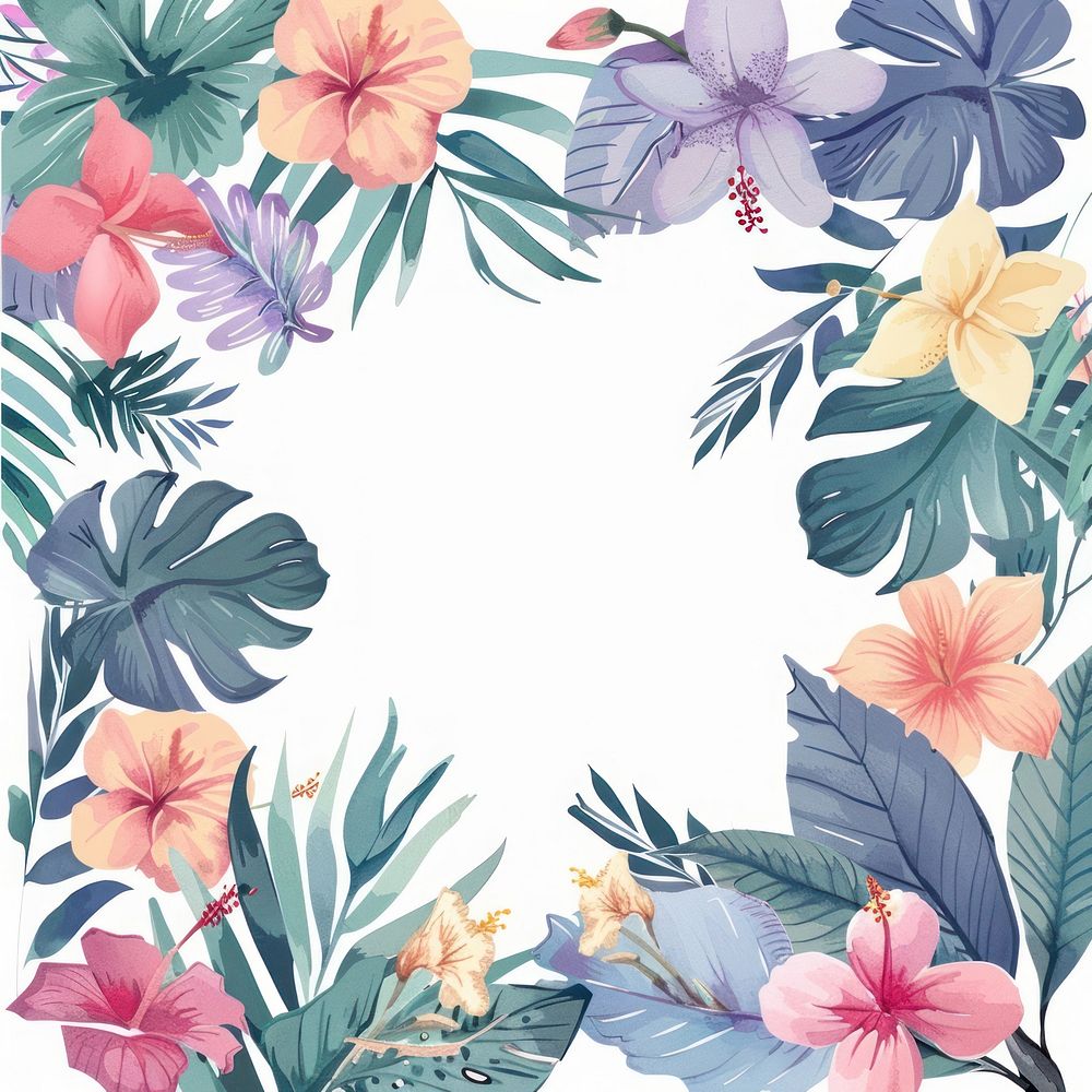 Tropical flower border watercolor backgrounds pattern nature.