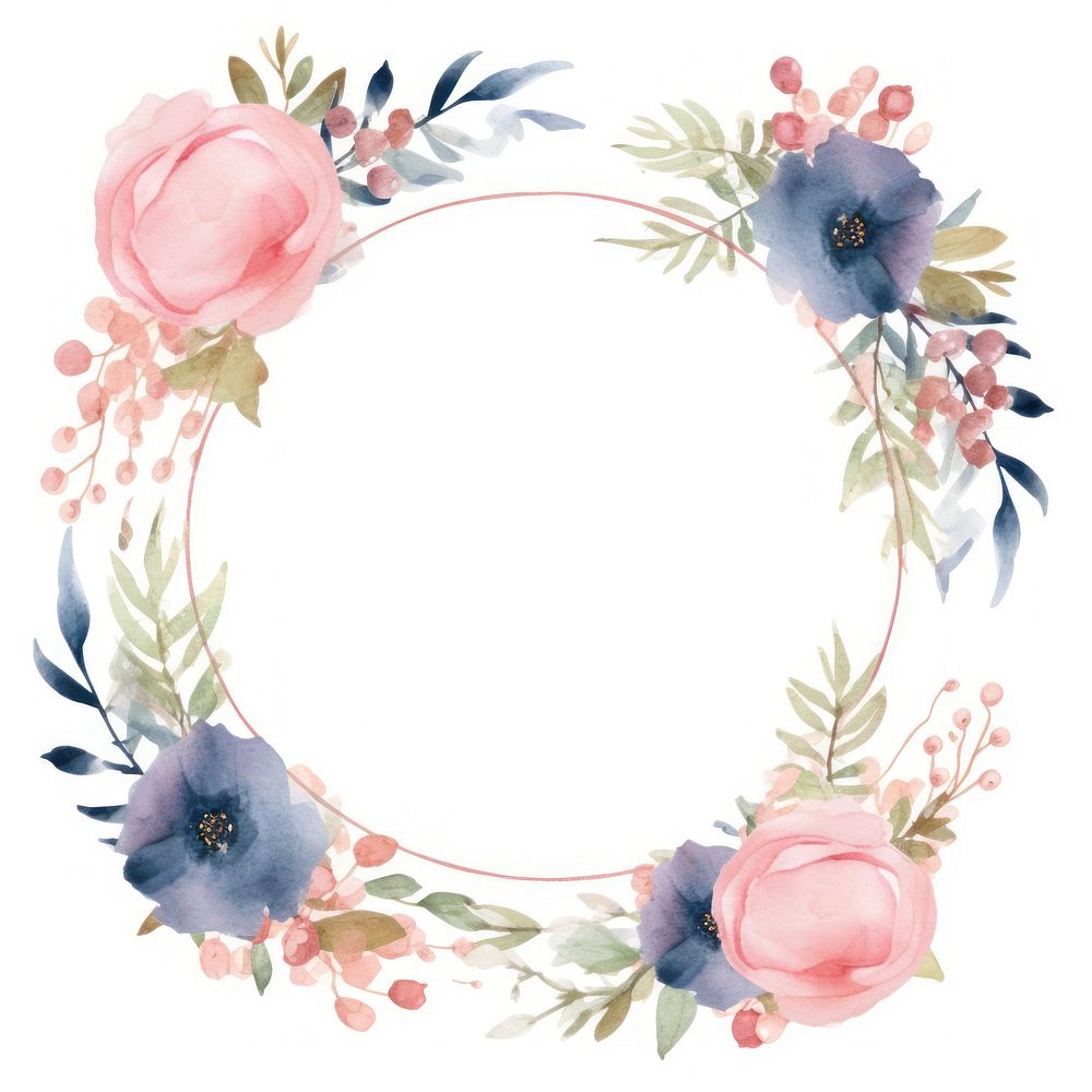 Wedding flowers border watercolor pattern circle wreath.