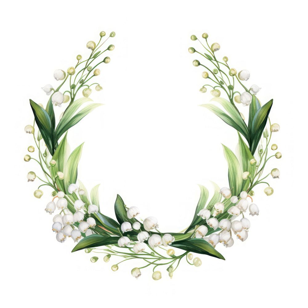 Lily of valley flowers frame wreath plant white.