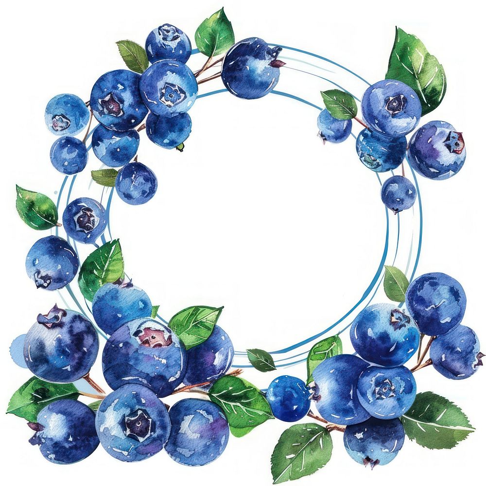 Blueberry border watercolor circle wreath fruit.