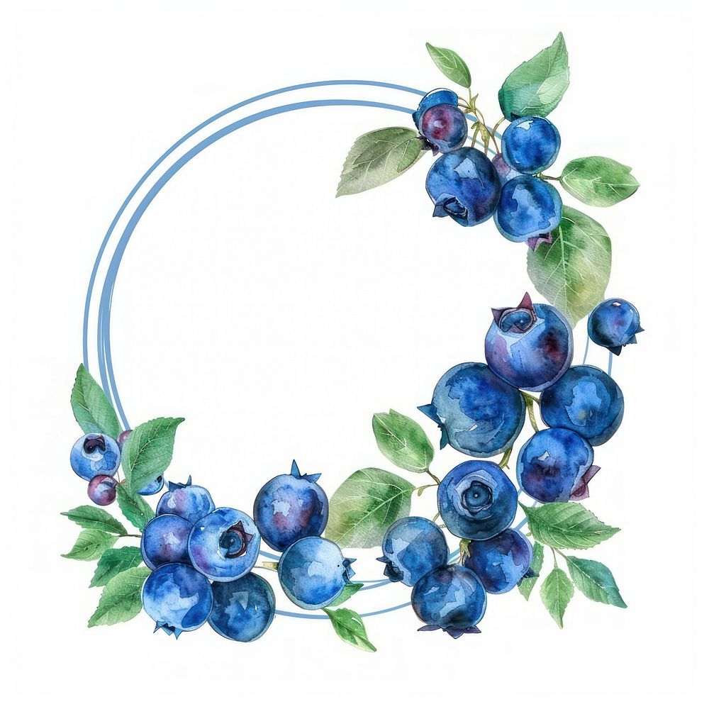 Blueberry border watercolor circle wreath fruit.