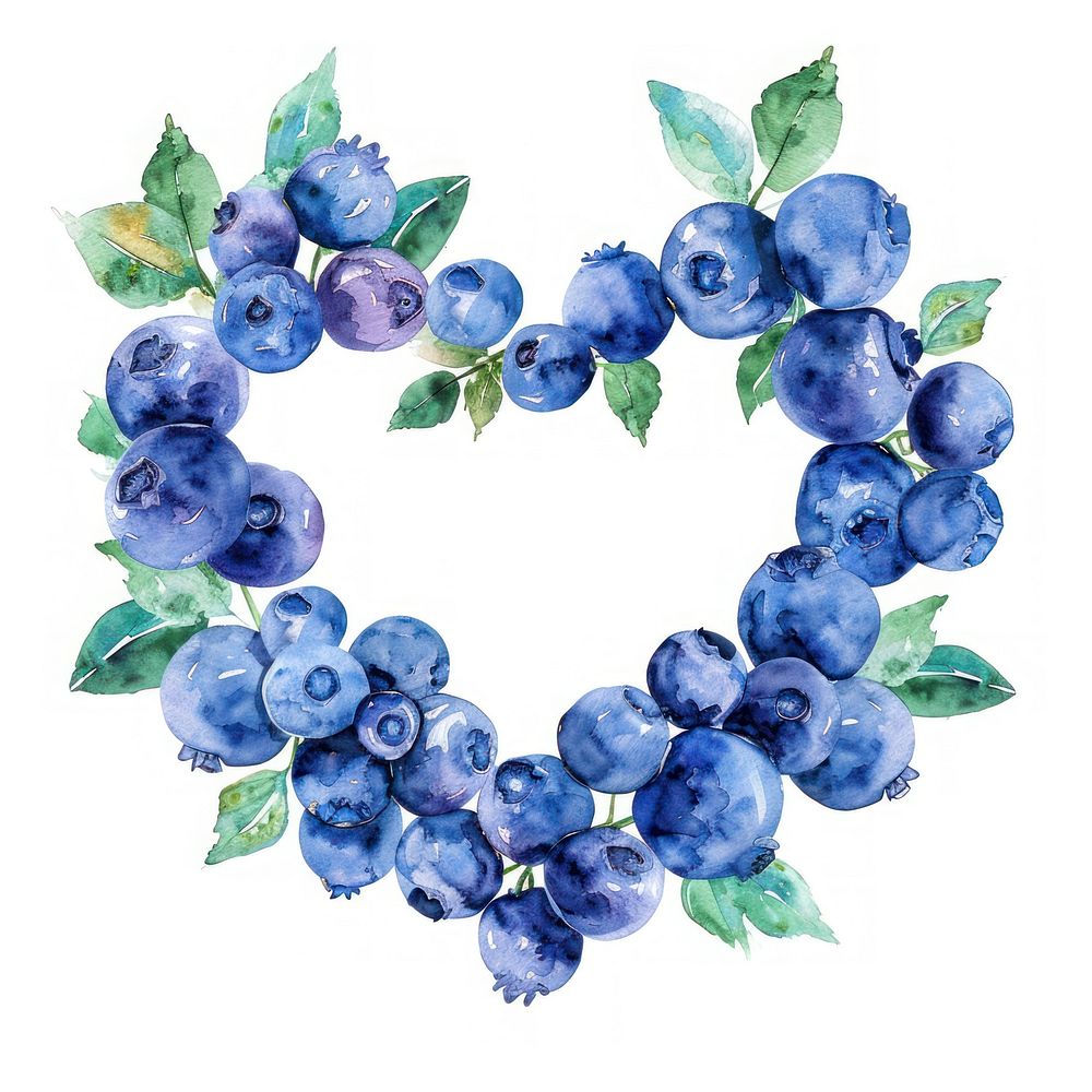Blueberry border watercolor wreath fruit plant.