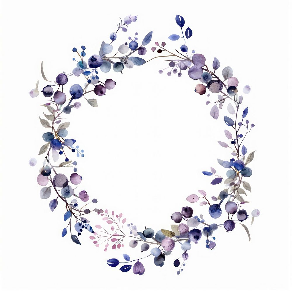 Blurberry border watercolor blueberry circle wreath.