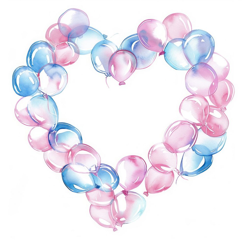 Bubble gums border watercolor balloon jewelry heart.