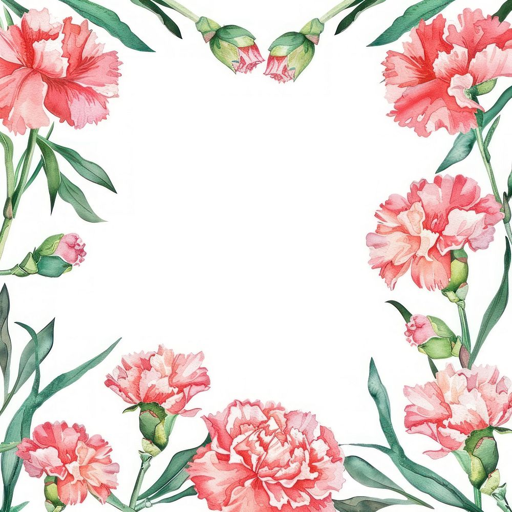 Carnation flowers border watercolor backgrounds plant rose.