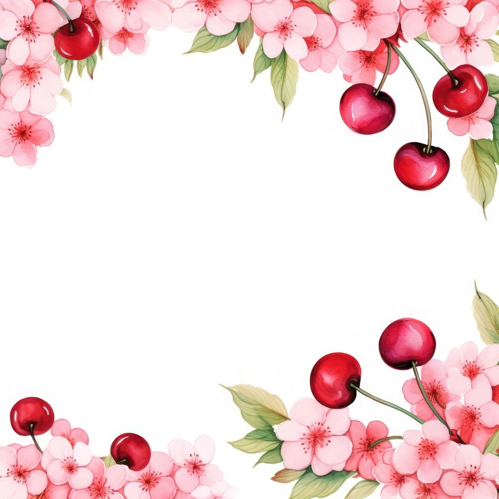 Cherry border watercolor backgrounds blossom flower.