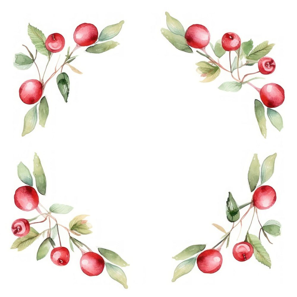 Cherry pattern frame plant food white background.