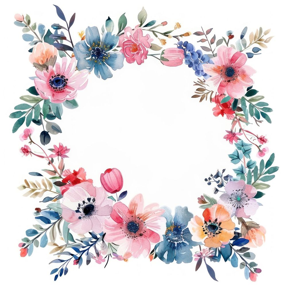 Flower wreath border watercolor backgrounds pattern circle.