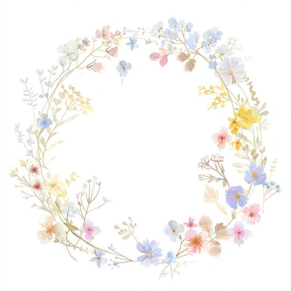 Flower wreath border watercolor pattern circle white background.
