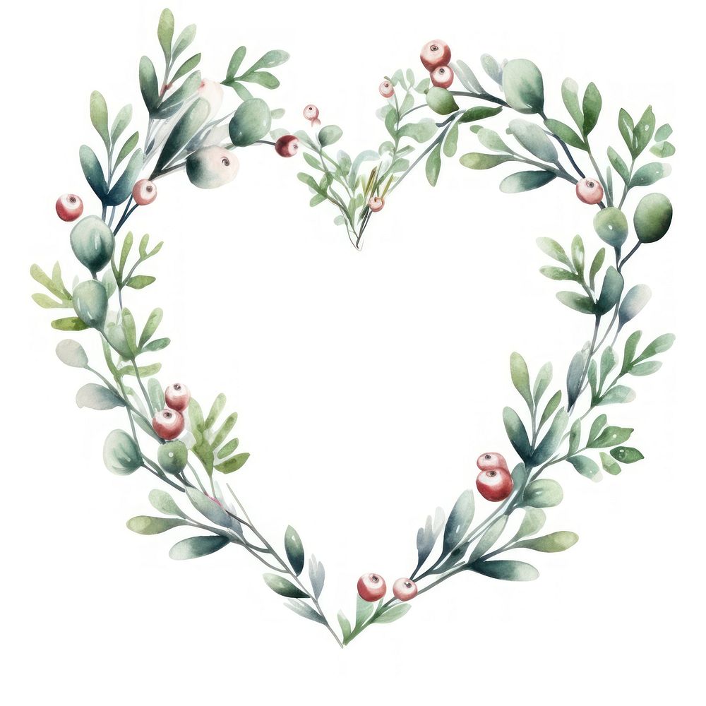 Heart mistletoe frame pattern plant white background.