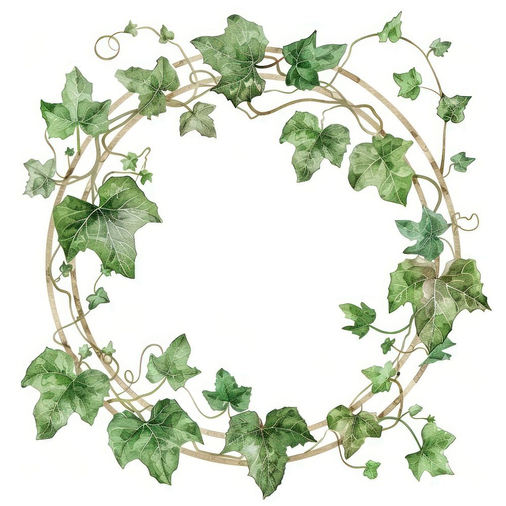 Ivy border watercolor circle wreath plant.