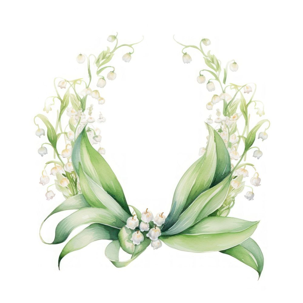 Lily of valley ribbon frame flower plant white background.