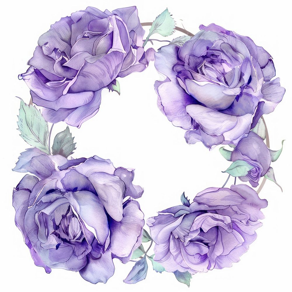 Lilac rose border watercolor pattern flower circle.
