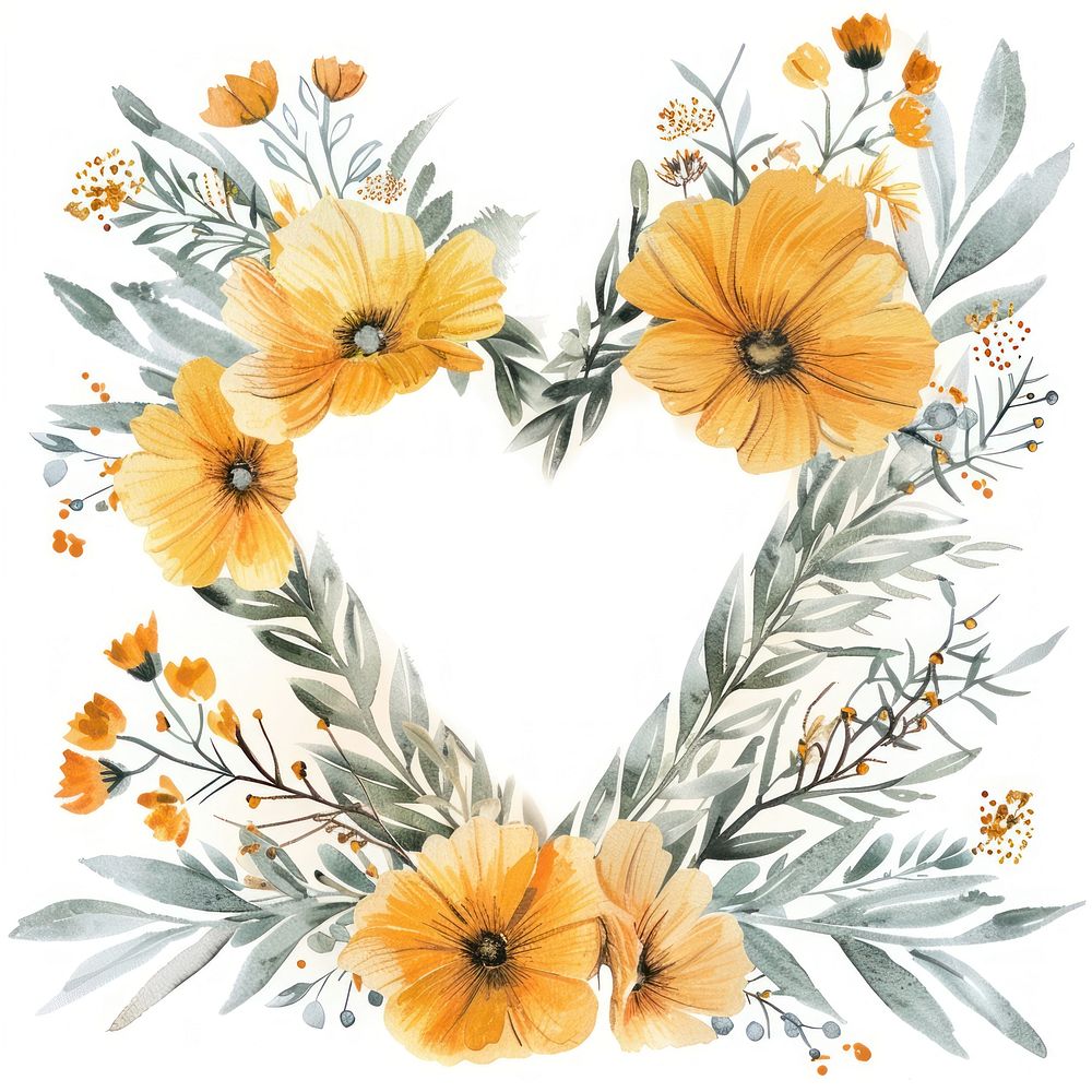 Marigold border watercolor pattern flower wreath.