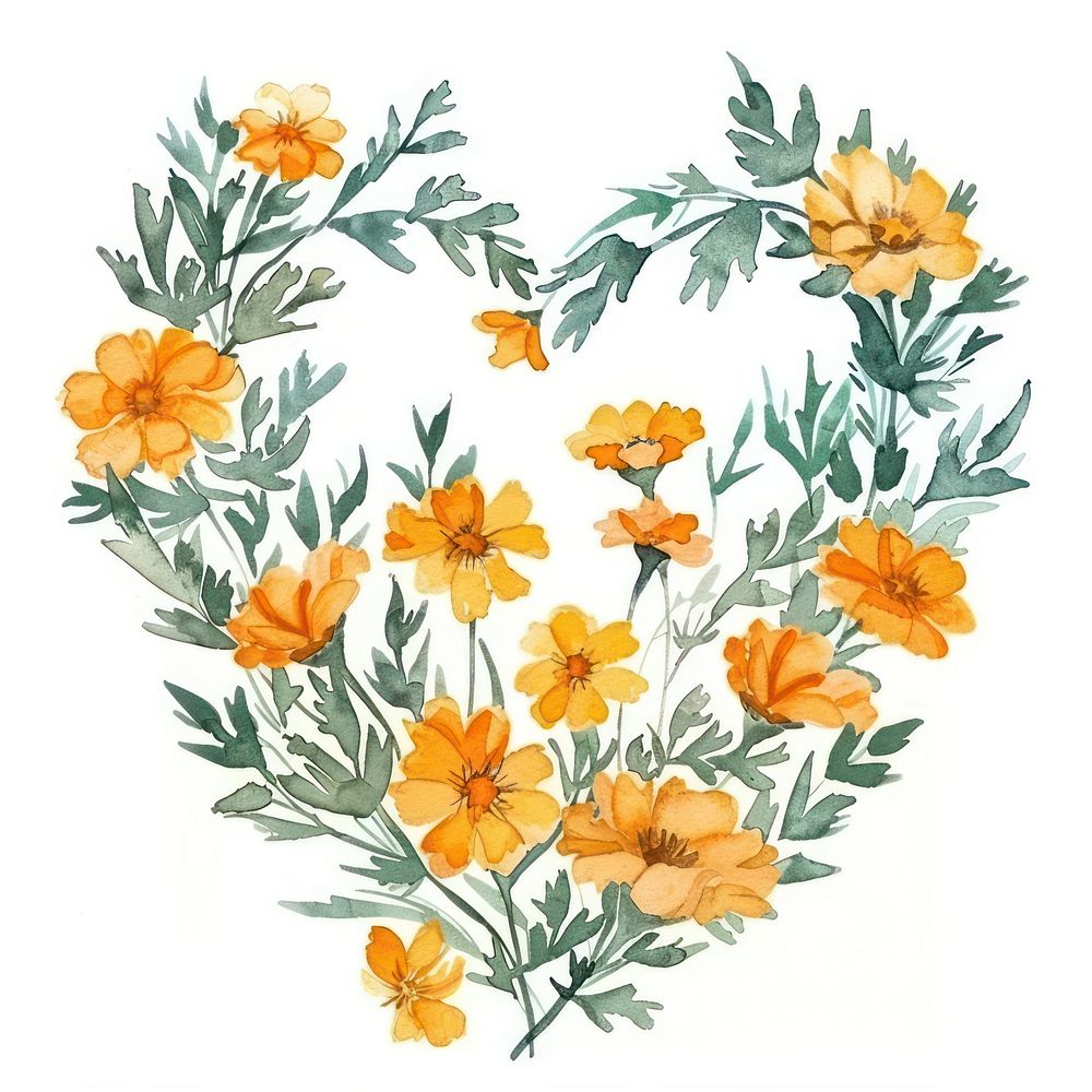 Marigold border watercolor pattern flower plant.