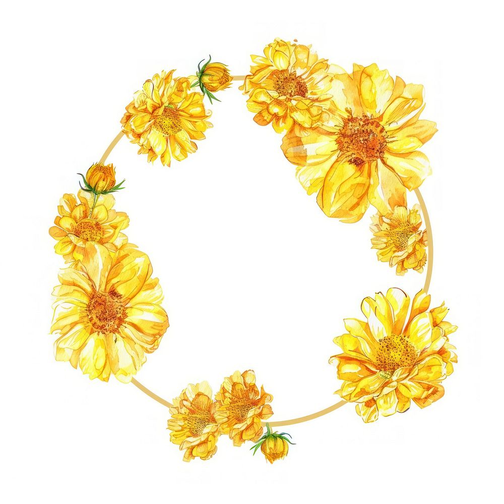 Marigold border watercolor jewelry flower circle.