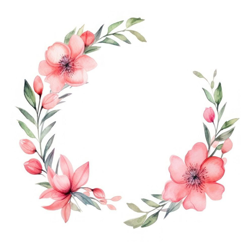 Pink flower wreath pattern plant white background.
