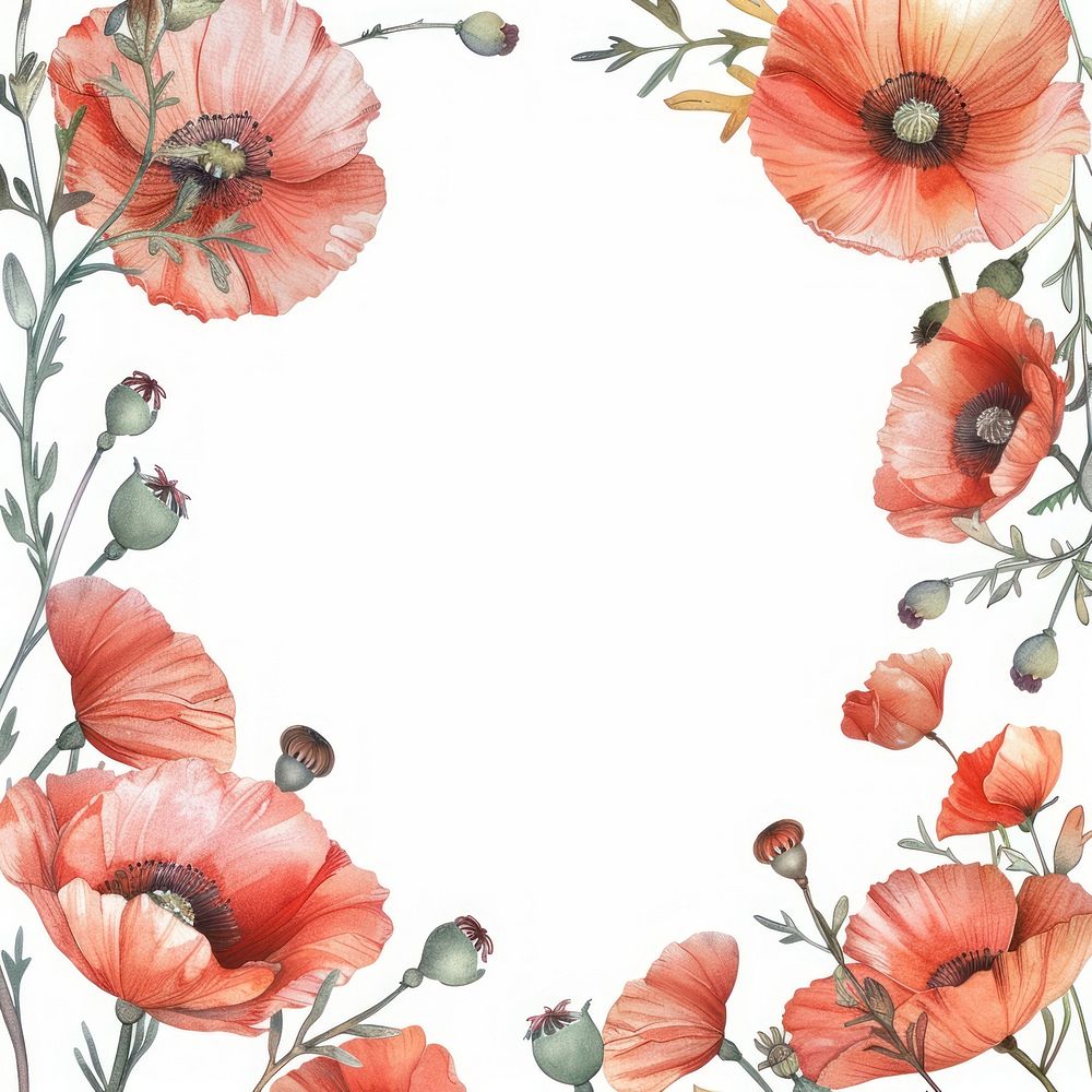Poppies border watercolor backgrounds flower poppy.